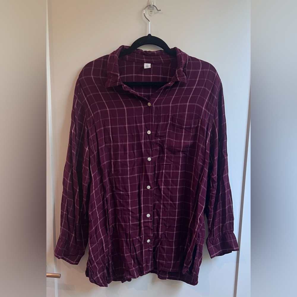 Old Navy Women's Burgundy Plaid Button Down Shirt